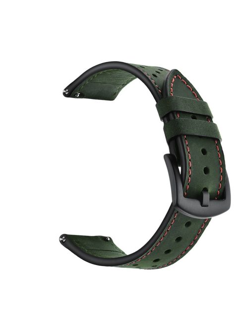 22mm Holes Genuine Leather Watch Band Strap for Huawei Honor Magic Watch - Green