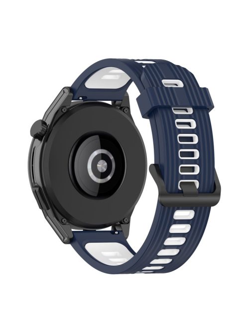 22mm Silicone Watch Strap Soft Wristband with Buckle for Samsung Galaxy Watch 3 45mm R840/Gear S3/Huawei Watch GT 2e/GT3 46mm/GT Runner - Midnight Blue/White