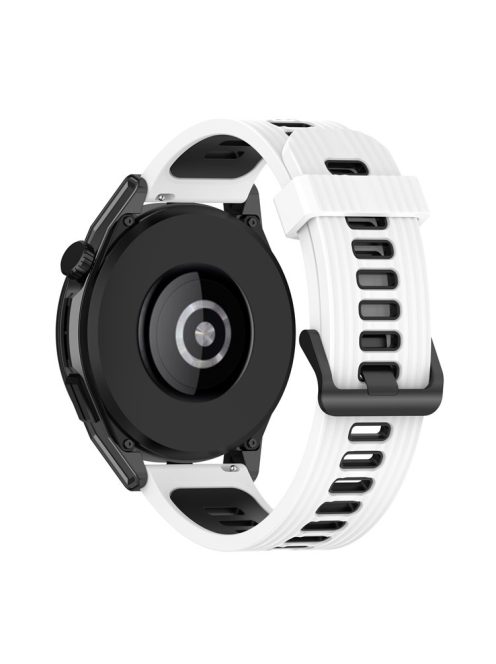 22mm Silicone Watch Strap Soft Wristband with Buckle for Samsung Galaxy Watch 3 45mm R840/Gear S3/Huawei Watch GT 2e/GT3 46mm/GT Runner - White/Black