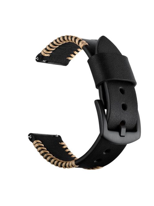 22mm Stitching Decor Genuine Leather Smart Watch Band Replacement for Huawei Watch GT2e/GT2 46mm - Black