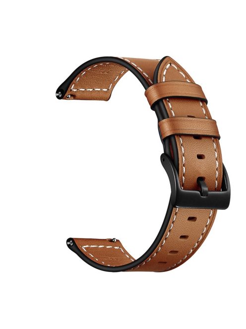 22mm Stitching Decor Genuine Leather Watch Strap Bracelet Wristband for Huawei Watch GT / Watch 2 / Watch Magic - Dark Brown