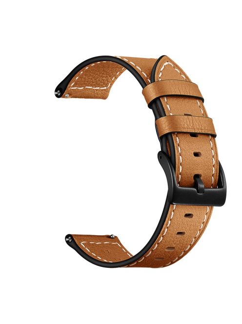 22mm Stitching Decor Genuine Leather Watch Strap Bracelet Wristband for Huawei Watch GT / Watch 2 / Watch Magic - Light Brown