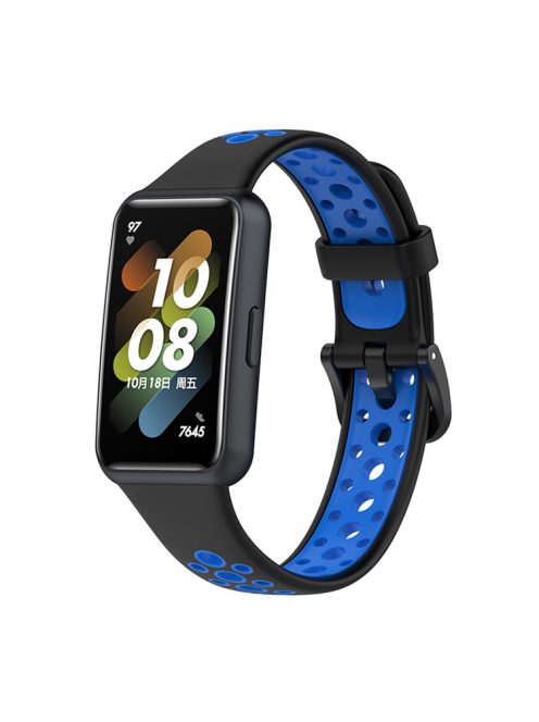 Dual Color Watch Band for Huawei Band 7, Pin Buckle Soft TPU Wrist Strap Replacement - Black/Blue