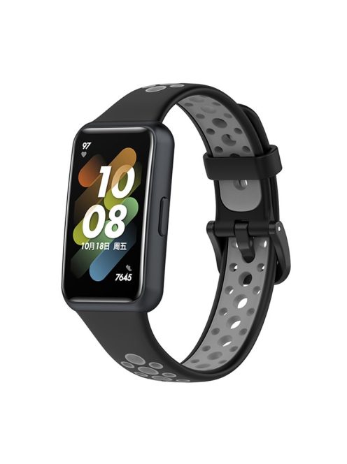 Dual Color Watch Band for Huawei Band 7, Pin Buckle Soft TPU Wrist Strap Replacement - Black/Grey