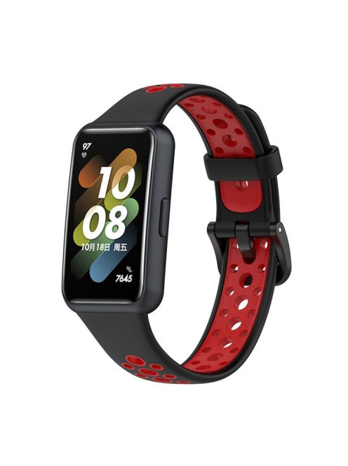 Dual Color Watch Band for Huawei Band 7, Pin Buckle Soft TPU Wrist Strap Replacement - Black/Red