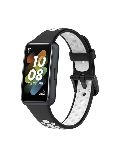 Dual Color Watch Band for Huawei Band 7, Pin Buckle Soft TPU Wrist Strap Replacement - Black/White