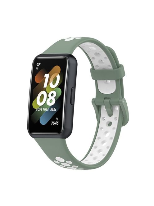 Dual Color Watch Band for Huawei Band 7, Pin Buckle Soft TPU Wrist Strap Replacement - Light Green/White