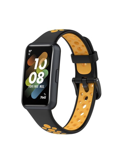 Dual Color Watch Band for Huawei Band 7, Pin Buckle Soft TPU Wrist Strap Replacement - Yellow/Black