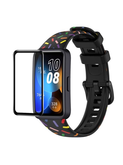 ENKAY HAT PRINCE For Huawei Band 8 / Band 8 NFC / Band 9 / Band 9 NFC Printed Silicone Watch Band with Soft PC Edge PMMA Screen Film - Black