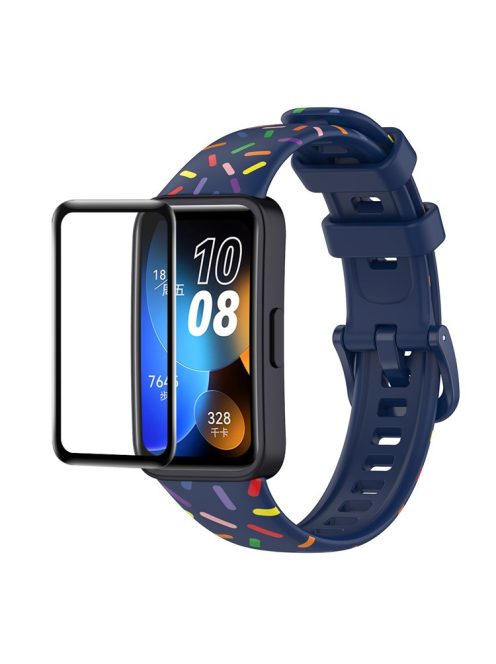 ENKAY HAT PRINCE For Huawei Band 8 / Band 8 NFC / Band 9 / Band 9 NFC Printed Silicone Watch Band with Soft PC Edge PMMA Screen Film - Blue