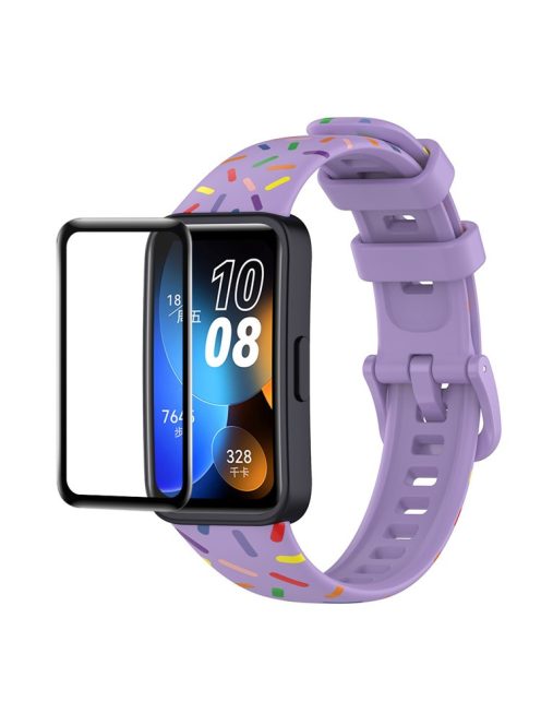 ENKAY HAT PRINCE For Huawei Band 8 / Band 8 NFC / Band 9 / Band 9 NFC Printed Silicone Watch Band with Soft PC Edge PMMA Screen Film - Purple