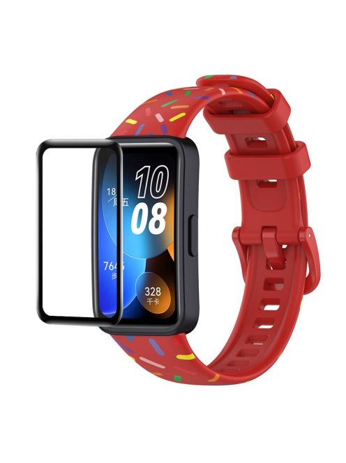 ENKAY HAT PRINCE For Huawei Band 8 / Band 8 NFC / Band 9 / Band 9 NFC Printed Silicone Watch Band with Soft PC Edge PMMA Screen Film - Red