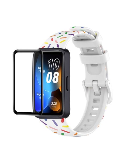 ENKAY HAT PRINCE For Huawei Band 8 / Band 8 NFC / Band 9 / Band 9 NFC Printed Silicone Watch Band with Soft PC Edge PMMA Screen Film - White