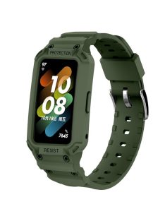   For Honor Band 6/Huawei Band 6/7 Replacement TPU Watch Band Adjustable Wrist Strap + Watch Case - Army Green