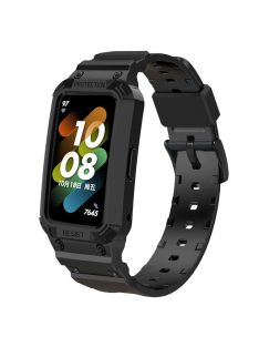   For Honor Band 6/Huawei Band 6/7 Replacement TPU Watch Band Adjustable Wrist Strap + Watch Case - Black