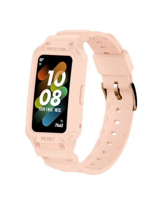 For Honor Band 6/Huawei Band 6/7 Replacement TPU Watch Band Adjustable Wrist Strap + Watch Case - Pink