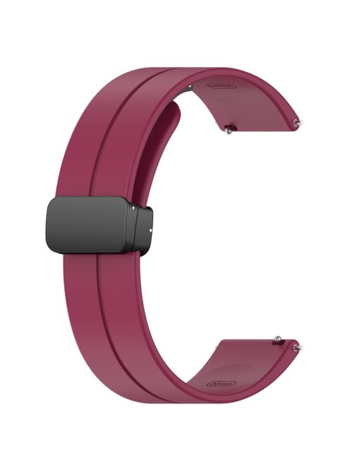 For Huawei / Samsung Universal 22mm Smartwatch Strap Magnetic Folding Buckle Silicone Band - Wine Red