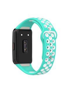   For Huawei Band 6 / Honor Band 6 Dual Color Silicone Watch Band Adjustable Wrist Strap Replacement - Cyan / White