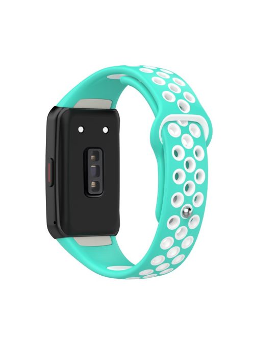 For Huawei Band 6 / Honor Band 6 Dual Color Silicone Watch Band Adjustable Wrist Strap Replacement - Cyan / White