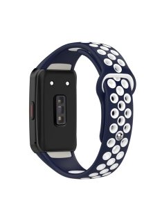   For Huawei Band 6 / Honor Band 6 Dual Color Silicone Watch Band Adjustable Wrist Strap Replacement - Midnight Blue / White