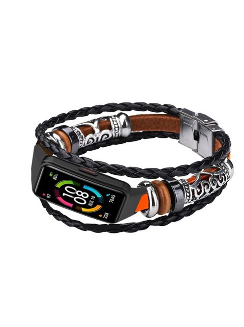 For Huawei Band 6/Honor Band 6 Ethnic Beaded Replacement Watch Strap Bracelet Retro Wrist Band - Brown