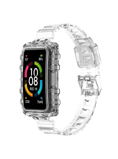 For Huawei Band 7 / Band 6 / Honor Band 6 Replacement Transparent TPU Watch Strap Wrist Band with Watch Case - Transparent