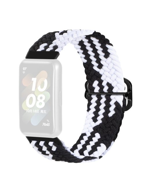 For Huawei Band 7 Braided Watch Band Replacement Wrist Strap with Adjustable Buckle - Black / White