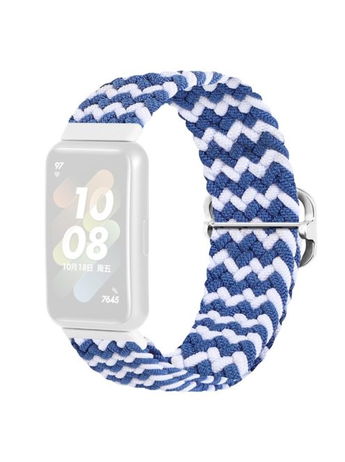 For Huawei Band 7 Braided Watch Band Replacement Wrist Strap with Adjustable Buckle - Blue / White