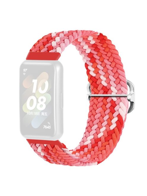 For Huawei Band 7 Braided Watch Band Replacement Wrist Strap with Adjustable Buckle - Coloful Red