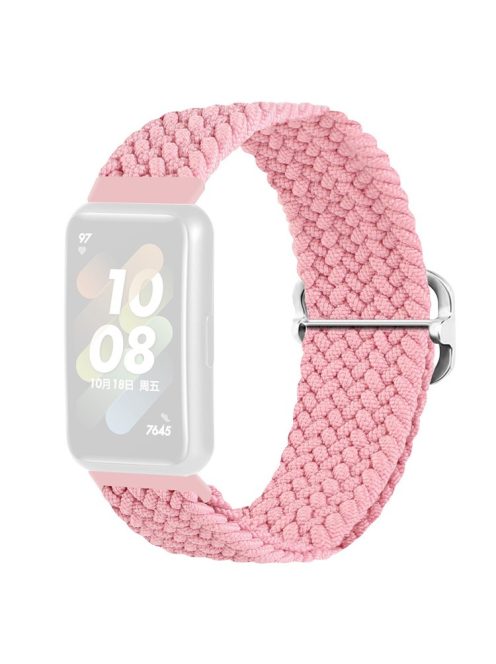 For Huawei Band 7 Braided Watch Band Replacement Wrist Strap with Adjustable Buckle - Pink