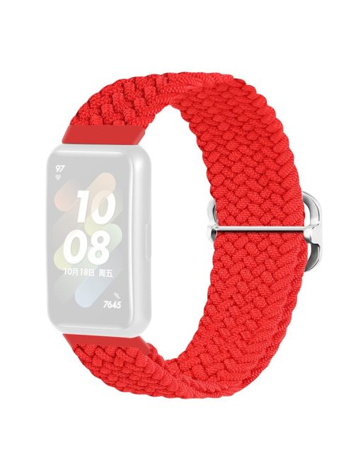 For Huawei Band 7 Braided Watch Band Replacement Wrist Strap with Adjustable Buckle - Red