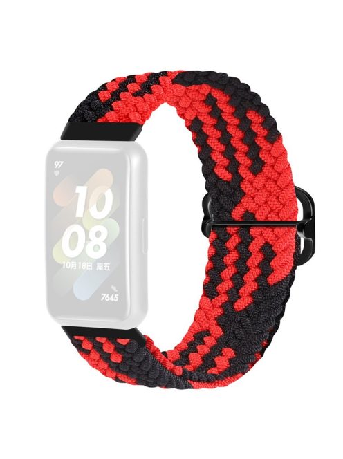 For Huawei Band 7 Braided Watch Band Replacement Wrist Strap with Adjustable Buckle - Red / Black