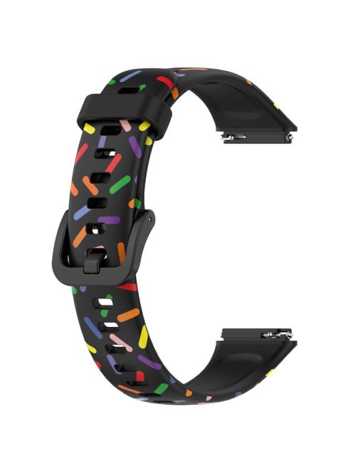 For Huawei Band 7 Colorful Spotted Wrist Band Replacement Silicone Watch Strap - Black