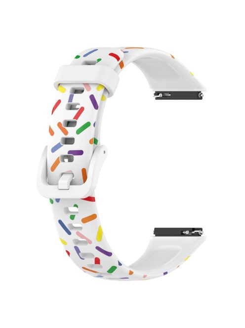 For Huawei Band 7 Colorful Spotted Wrist Band Replacement Silicone Watch Strap - White