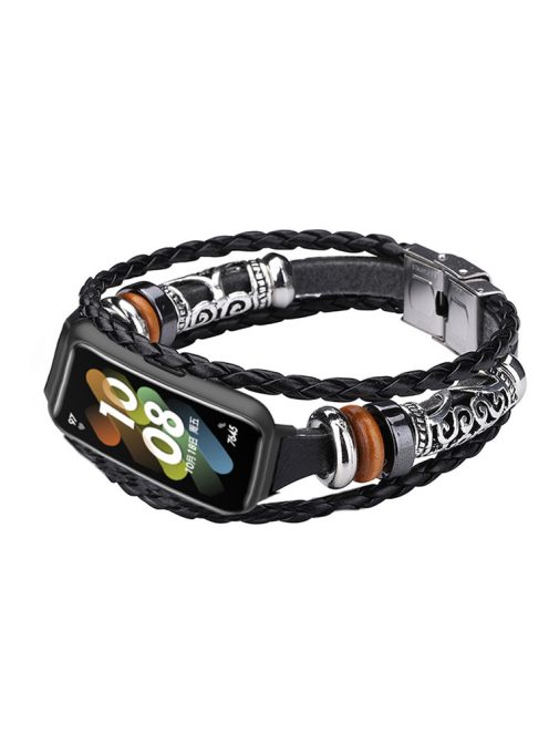 For Huawei Band 7 Ethnic Style Beaded Replacement Watch Strap Retro Bracelet Wrist Band - Black