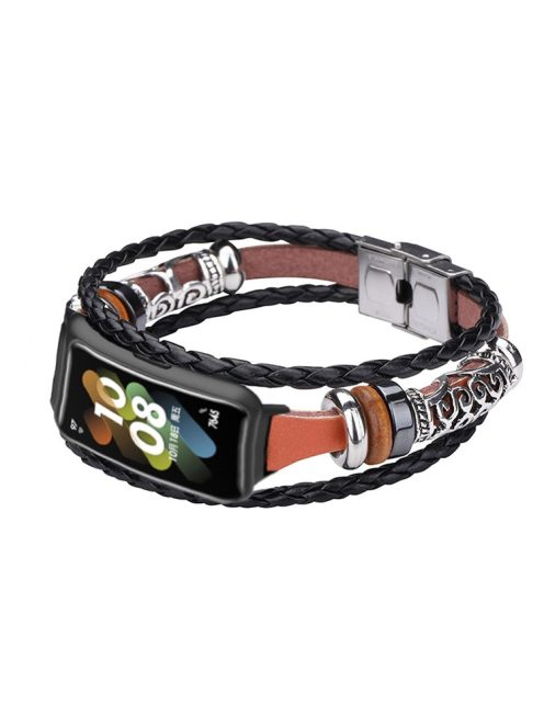 For Huawei Band 7 Ethnic Style Beaded Replacement Watch Strap Retro Bracelet Wrist Band - Brown