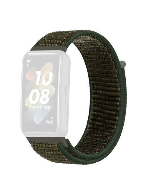 For Huawei Band 7 Nylon Watch Strap Adjustable Loop Fastener Replacement Sport Wrist Band - Army Green