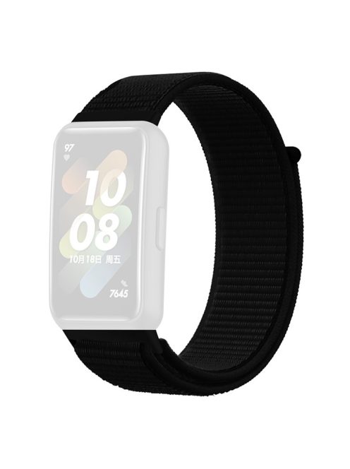 For Huawei Band 7 Nylon Watch Strap Adjustable Loop Fastener Replacement Sport Wrist Band - Dark Black