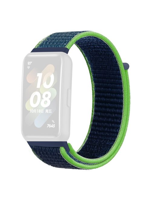 For Huawei Band 7 Nylon Watch Strap Adjustable Loop Fastener Replacement Sport Wrist Band - Green / Blue