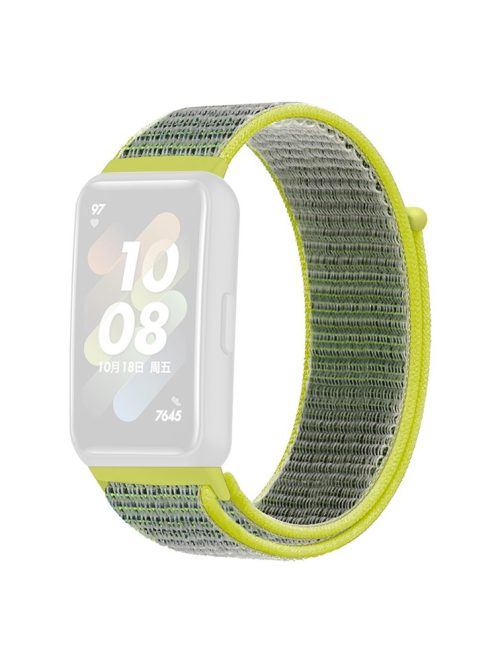 For Huawei Band 7 Nylon Watch Strap Adjustable Loop Fastener Replacement Sport Wrist Band - Green / Yellow