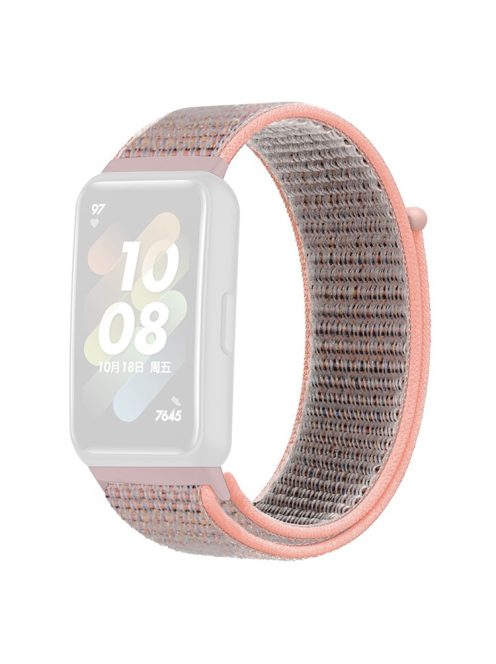 For Huawei Band 7 Nylon Watch Strap Adjustable Loop Fastener Replacement Sport Wrist Band - Pink