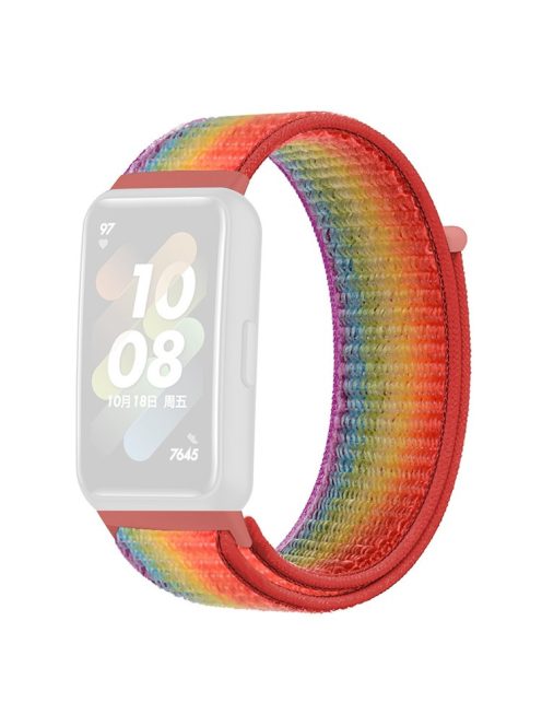 For Huawei Band 7 Nylon Watch Strap Adjustable Loop Fastener Replacement Sport Wrist Band - Rainbow Color