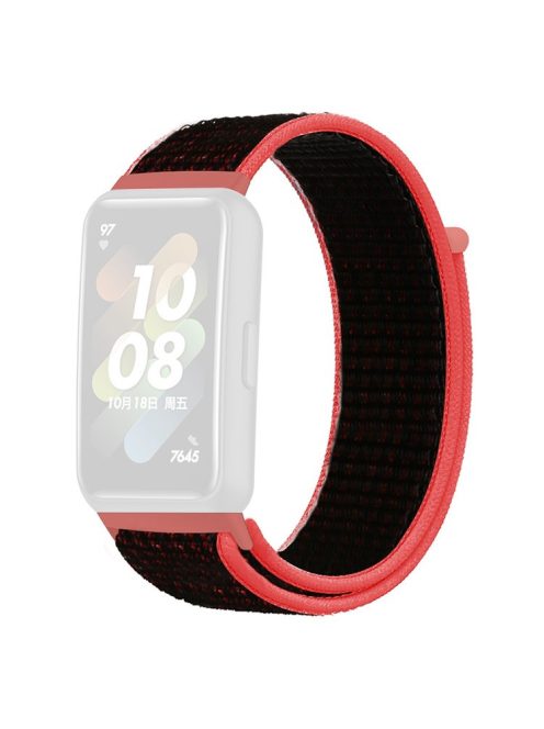 For Huawei Band 7 Nylon Watch Strap Adjustable Loop Fastener Replacement Sport Wrist Band - Red / Black