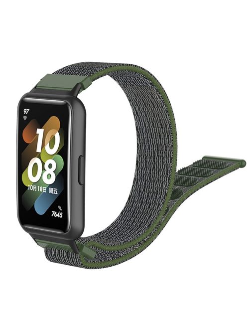 For Huawei Band 7 Soft Nylon Watch Band Adjustable Loop Fastener Sport Strap Wristband Replacement - Army Green