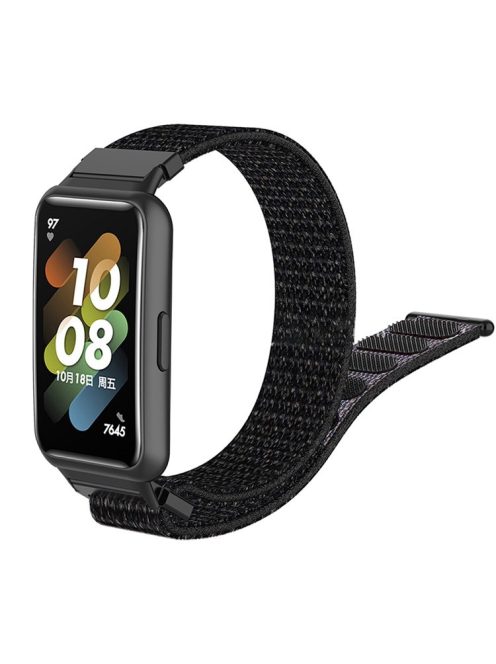 For Huawei Band 7 Soft Nylon Watch Band Adjustable Loop Fastener Sport Strap Wristband Replacement - Black