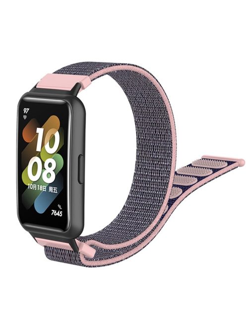 For Huawei Band 7 Soft Nylon Watch Band Adjustable Loop Fastener Sport Strap Wristband Replacement - Pink