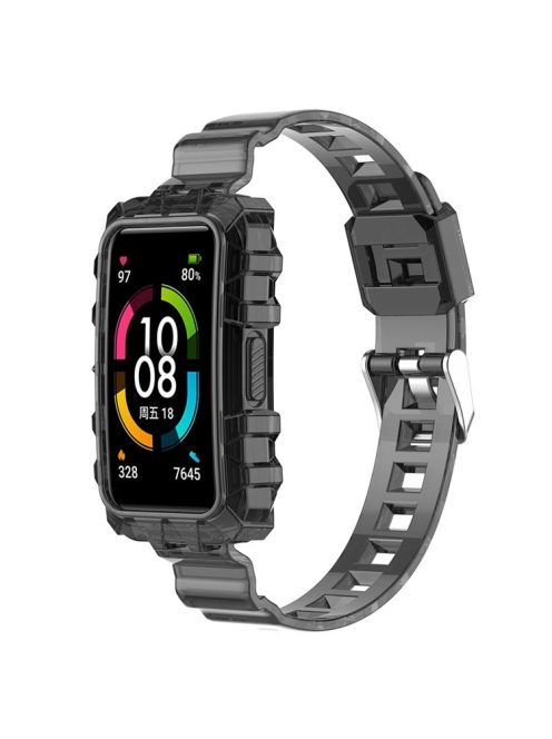 For Huawei Band 7/Band 6/Honor Band 6 Replacement Transparent TPU Watch Strap Wrist Band with Watch Case - Transparent Black