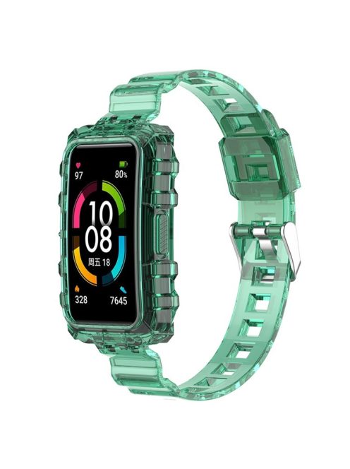 For Huawei Band 7/Band 6/Honor Band 6 Replacement Transparent TPU Watch Strap Wrist Band with Watch Case - Transparent Green