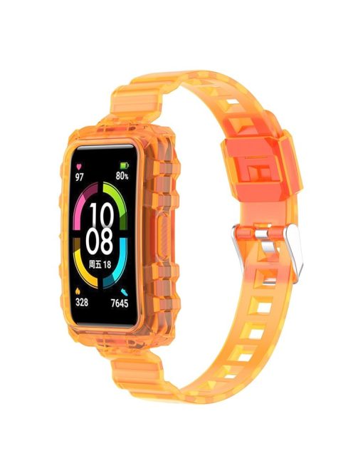 For Huawei Band 7/Band 6/Honor Band 6 Replacement Transparent TPU Watch Strap Wrist Band with Watch Case - Transparent Orange