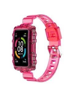   For Huawei Band 7/Band 6/Honor Band 6 Replacement Transparent TPU Watch Strap Wrist Band with Watch Case - Transparent Rose